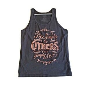 Womens Small Tank Top Lightweight Live Simply Print Black Pullover Scoop Neck